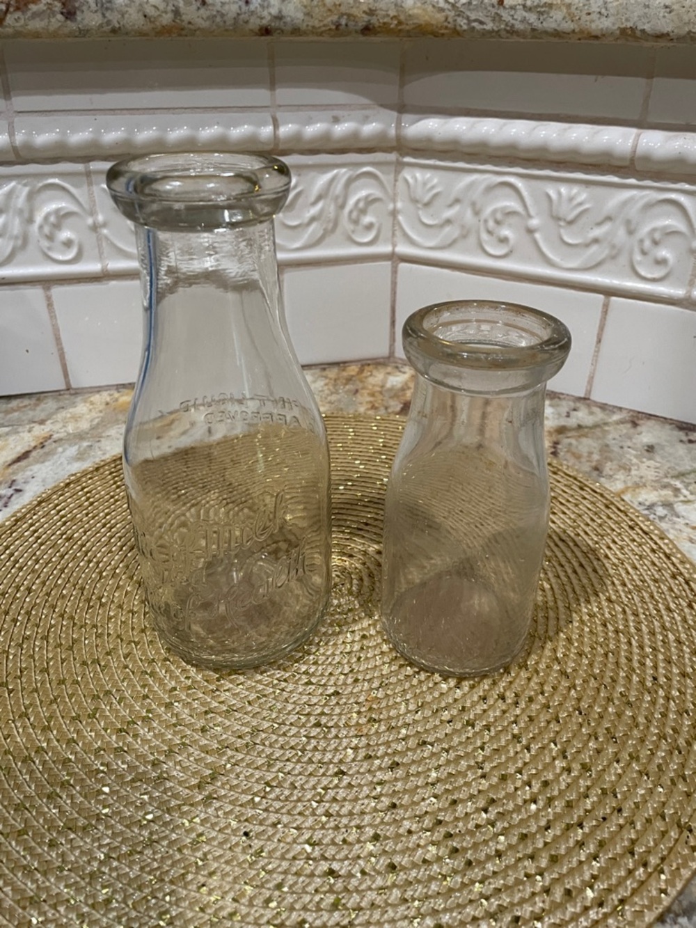 Clear Glass Milk Bottle Vases - Set of 2